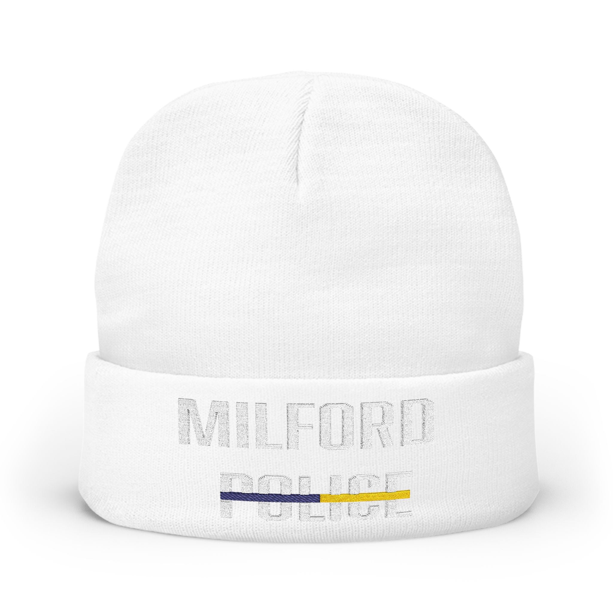 Milford Police Knit Beanie, Embroidered Winter Hat, Unisex Beanie, Police Support Gift, Casual Cold Weather Accessory