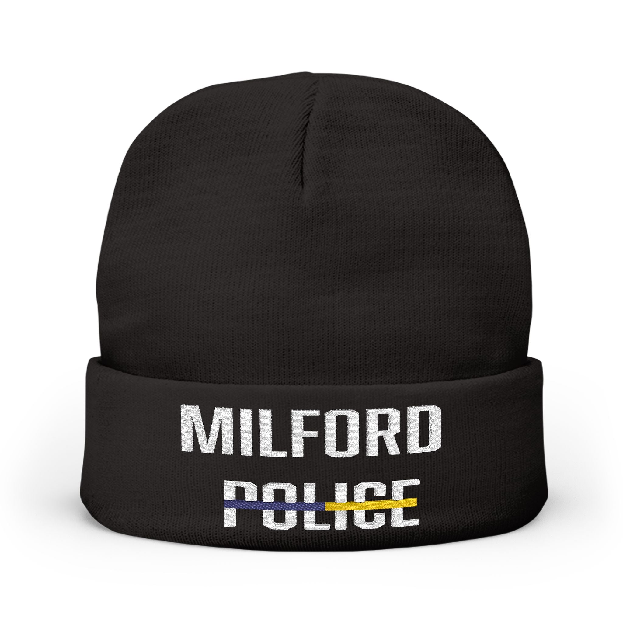 Milford Police Knit Beanie, Embroidered Winter Hat, Unisex Beanie, Police Support Gift, Casual Cold Weather Accessory
