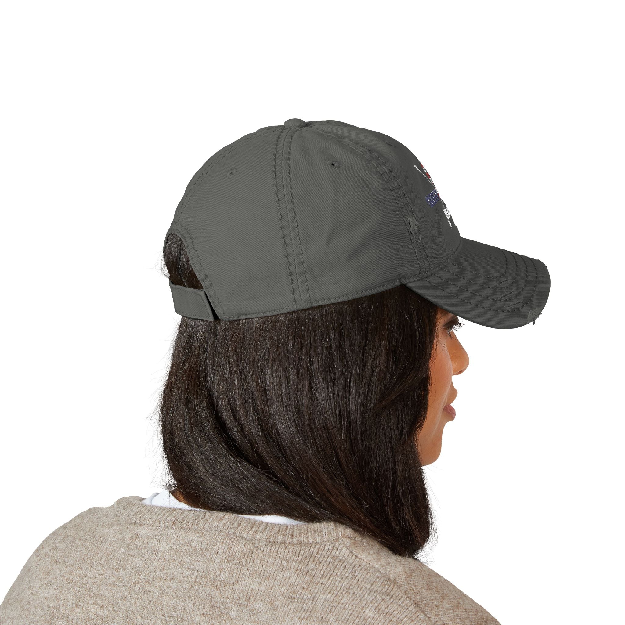 Distressed American Flag Dad Hat, Vintage Cap, Embroidered Hat, Casual Headwear, Gift for Dad