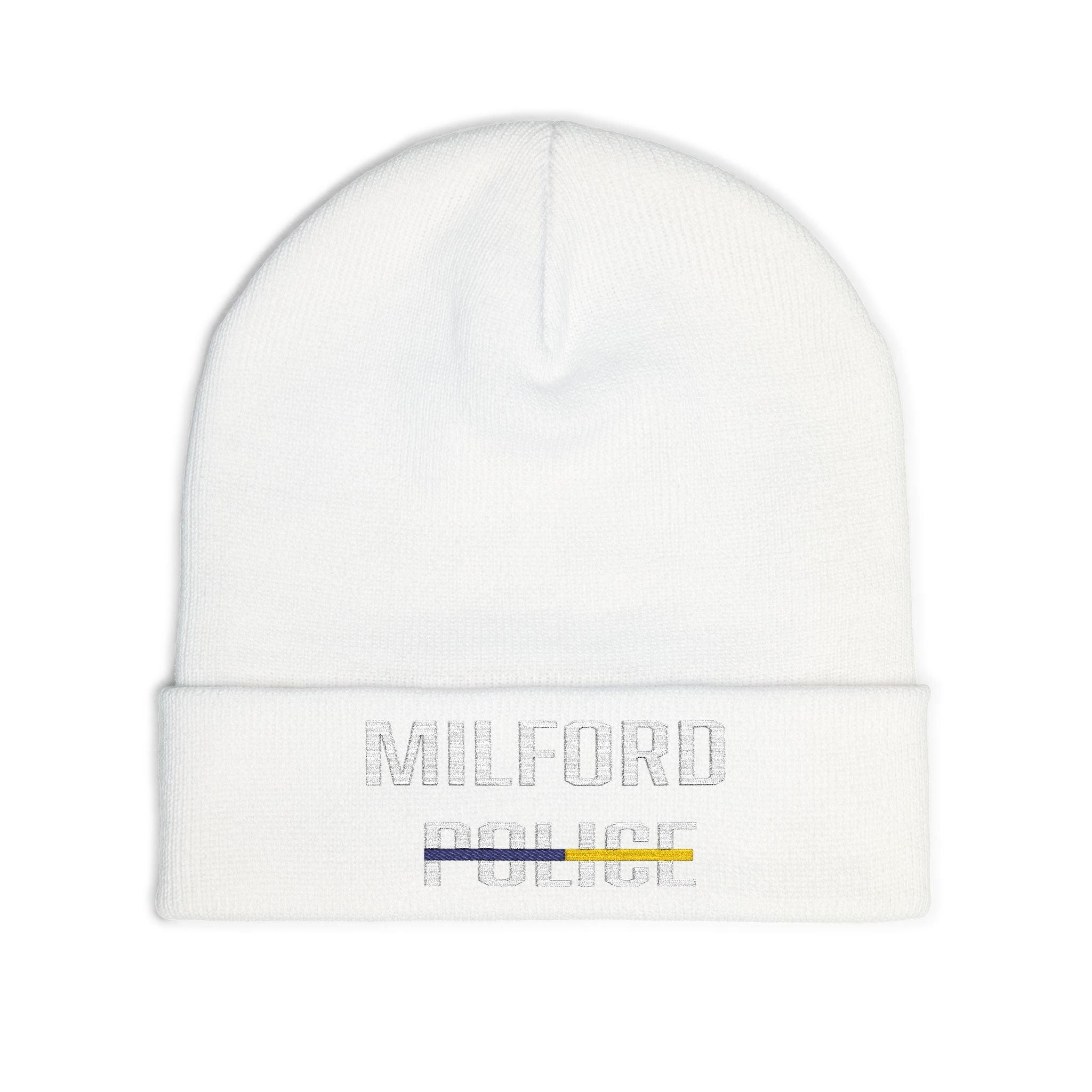 Milford Police Knit Beanie, Embroidered Winter Hat, Unisex Beanie, Police Support Gift, Casual Cold Weather Accessory