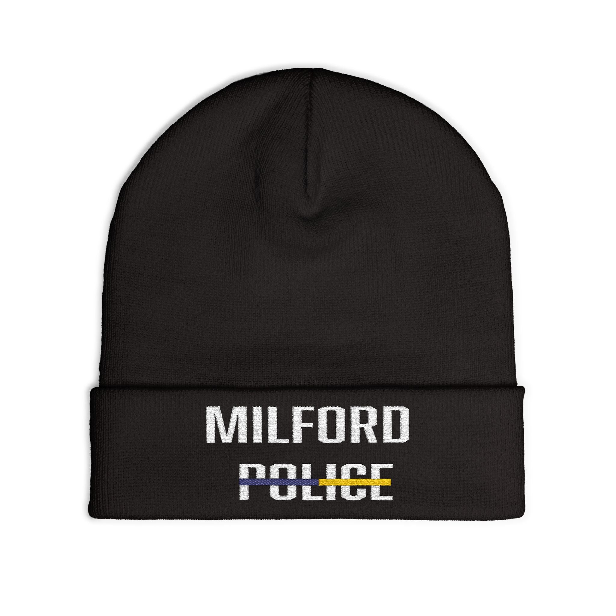 Milford Police Knit Beanie, Embroidered Winter Hat, Unisex Beanie, Police Support Gift, Casual Cold Weather Accessory